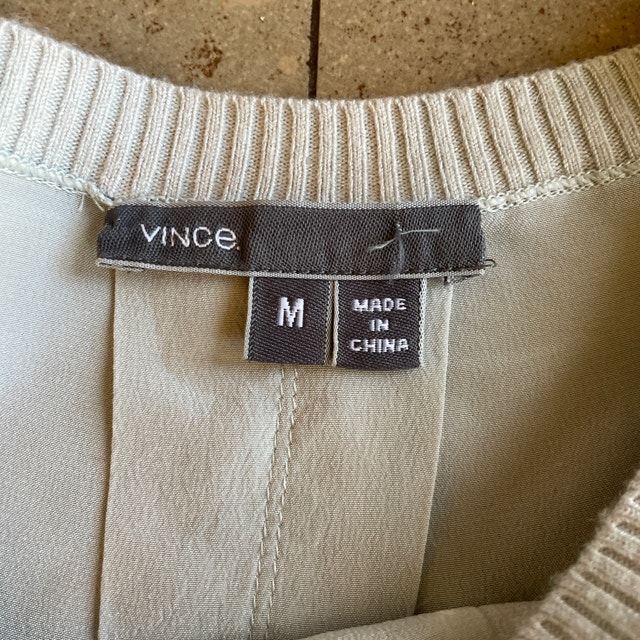 Vince Gray Embroidered Silk and Cotton Blouse Top-Medium - photo 3