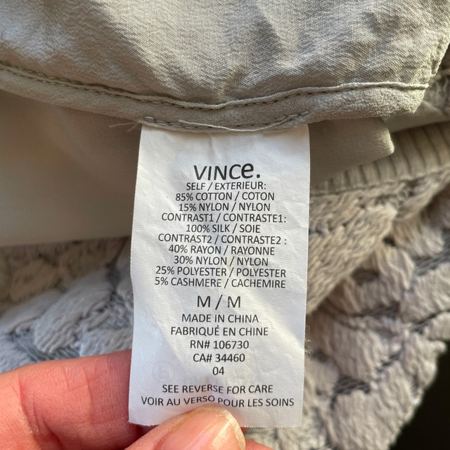 Vince Gray Embroidered Silk and Cotton Blouse Top-Medium - photo 4
