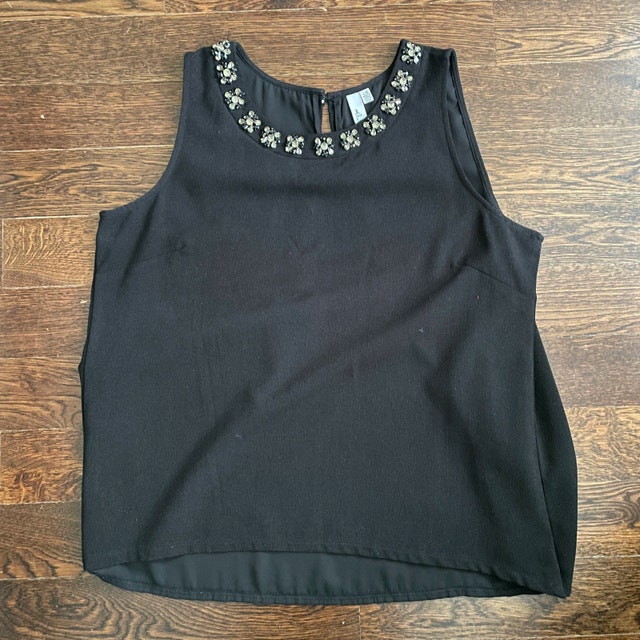 Jules & Leopold Black Rhinestone Trim Sleeveless Blouse Top-LGE