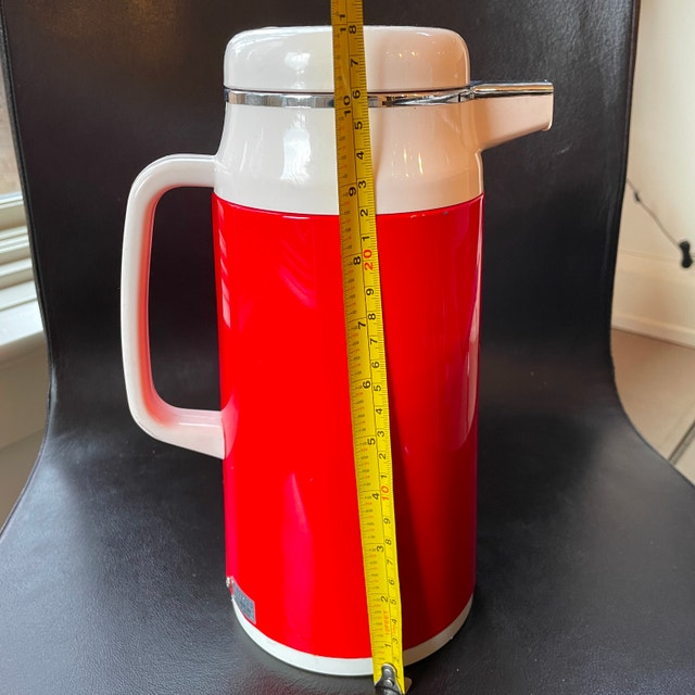 Large Vintage Red Thermos-Japan-National Vacuum Bottle-Glass Int - photo 5