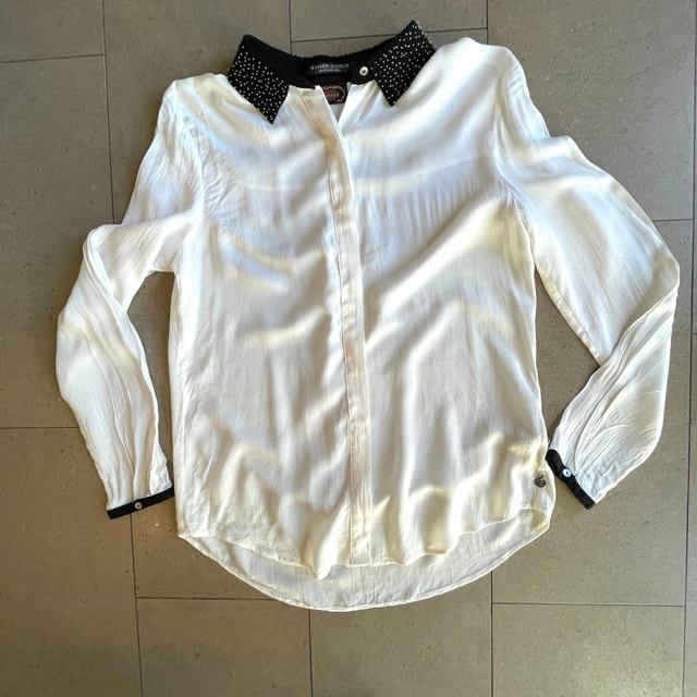 Maison Scotch White Blouse Shirt w/ Beaded Collar-Small