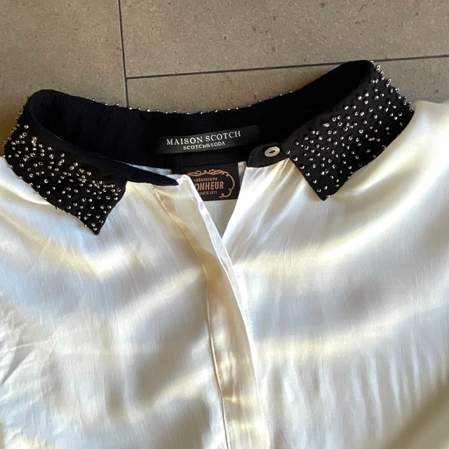 Maison Scotch White Blouse Shirt w/ Beaded Collar-Small - photo 3