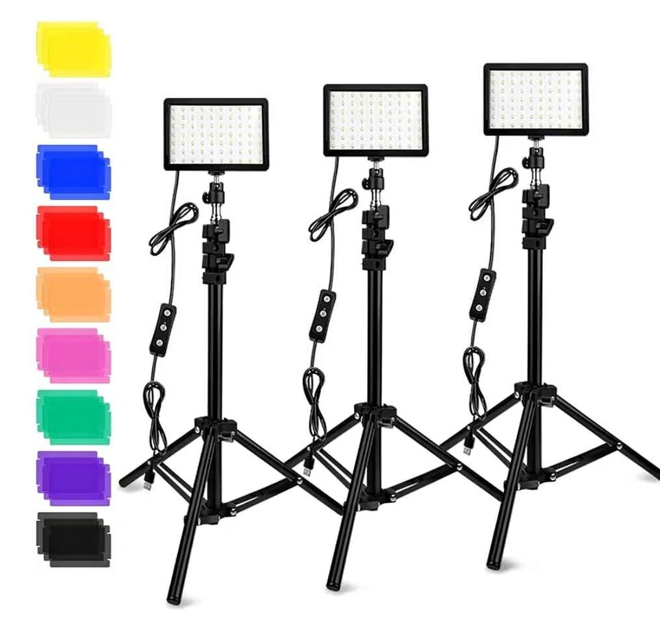 3 Pack Obeamiu 70 LED Video Light Kit with Tripod Stands