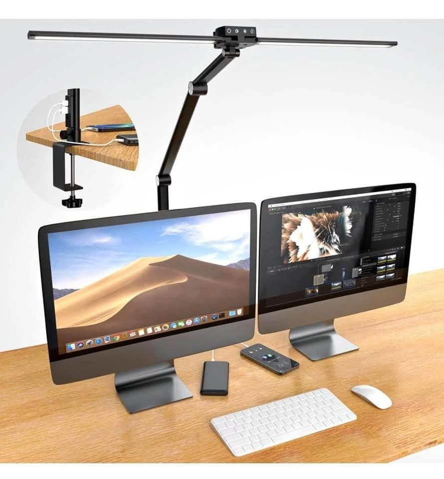 FIMEI LED Desk Lamp with Clamp, USB & Type-C Charging
