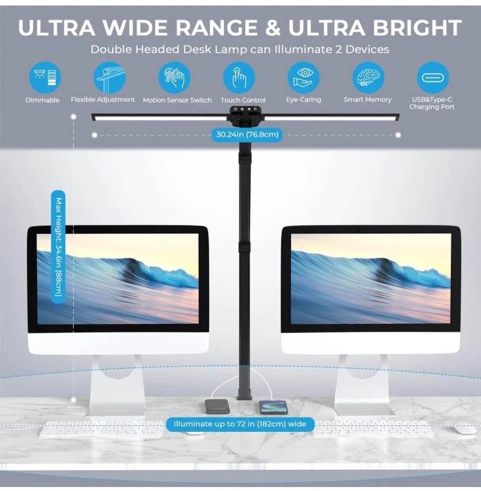 FIMEI LED Desk Lamp with Clamp, USB & Type-C Charging - photo 2