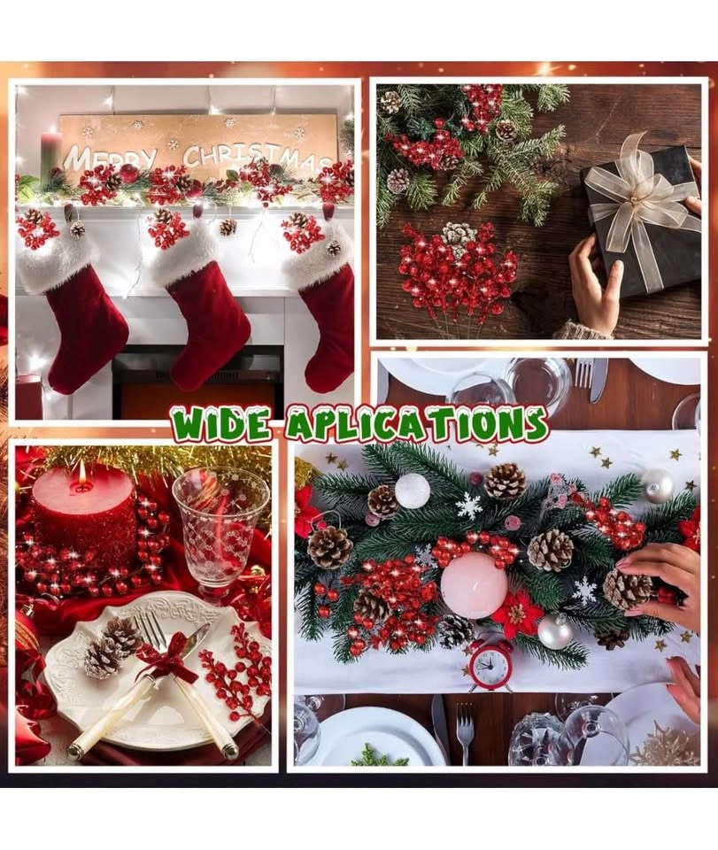Ceenna Christmas Artificial Glitter Berry Stems and Pine Cones - photo 3