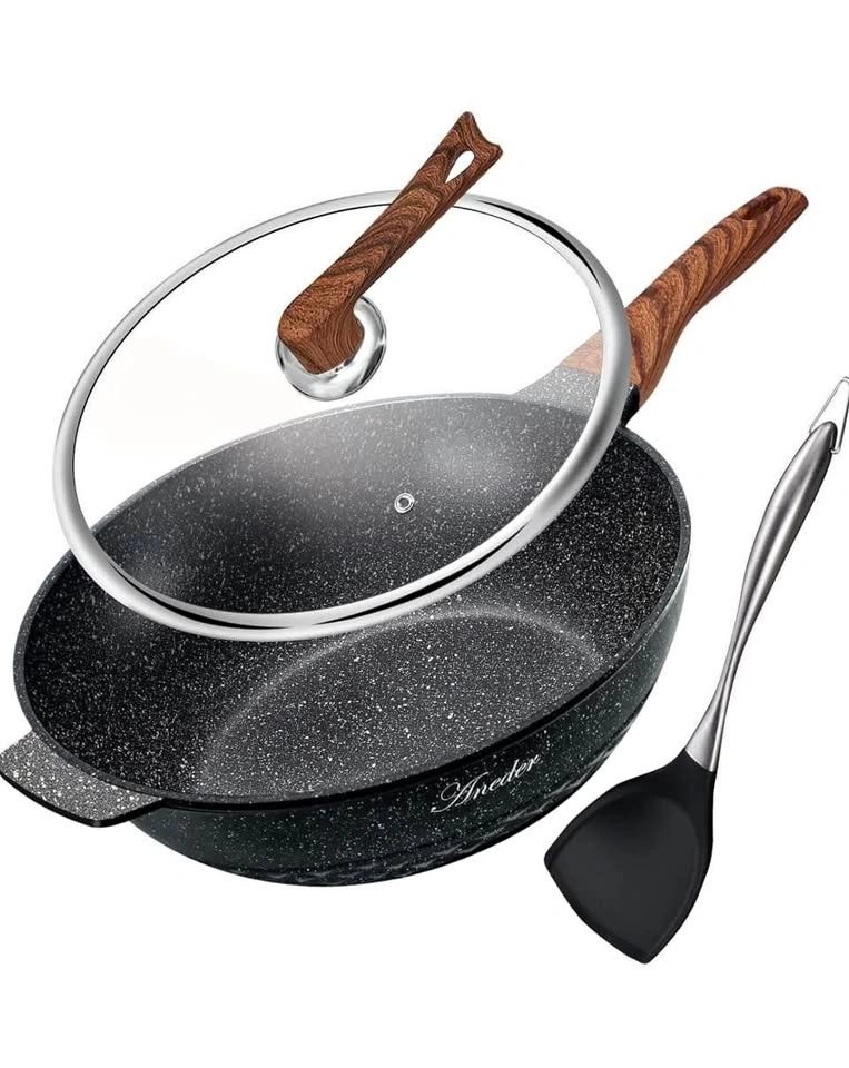 32.5cm Non Stick Wok Pan with Lid and Spatula