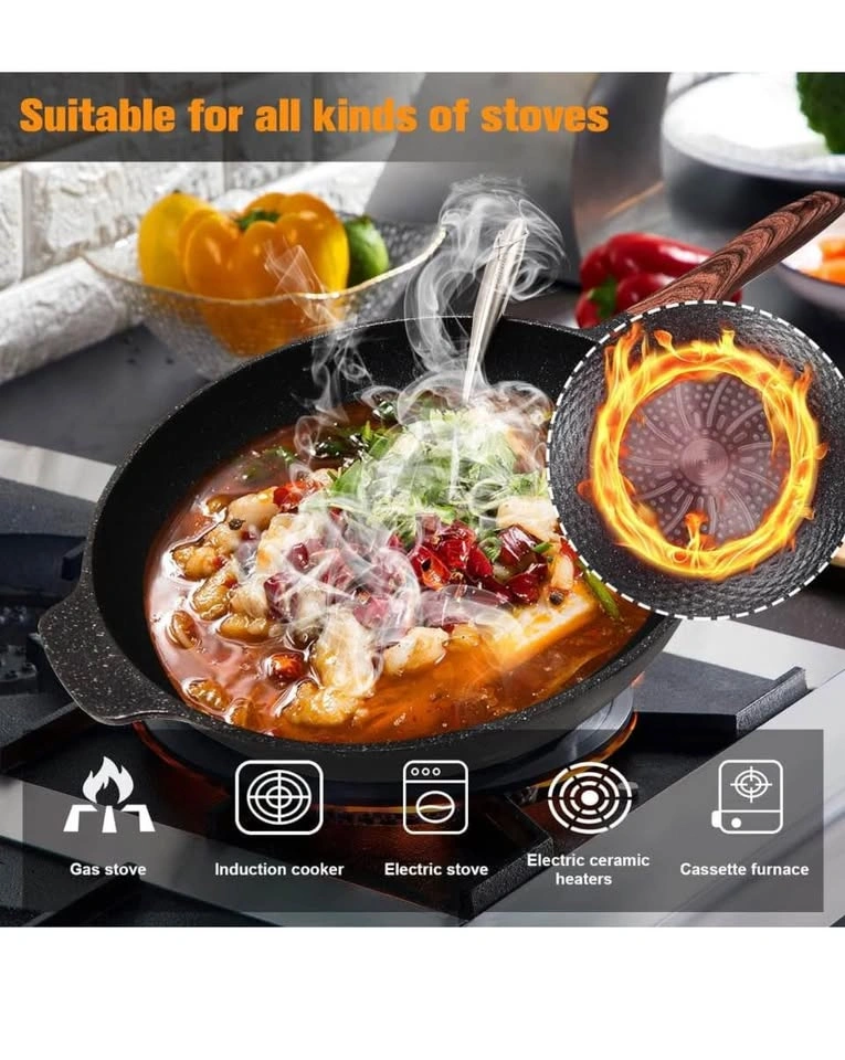 32.5cm Non Stick Wok Pan with Lid and Spatula - photo 3
