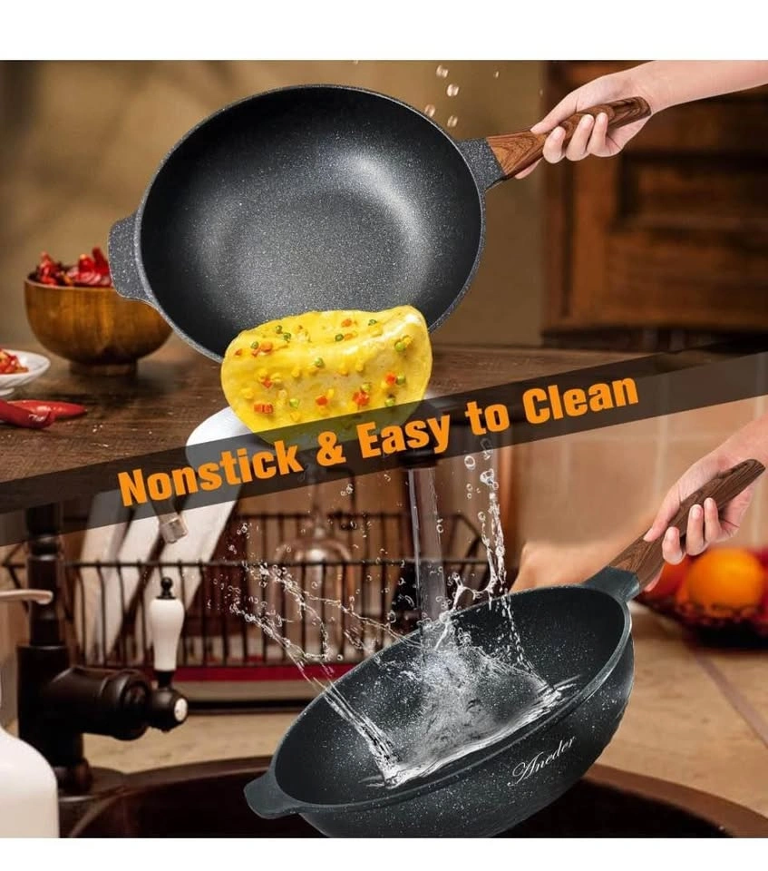 32.5cm Non Stick Wok Pan with Lid and Spatula - photo 4
