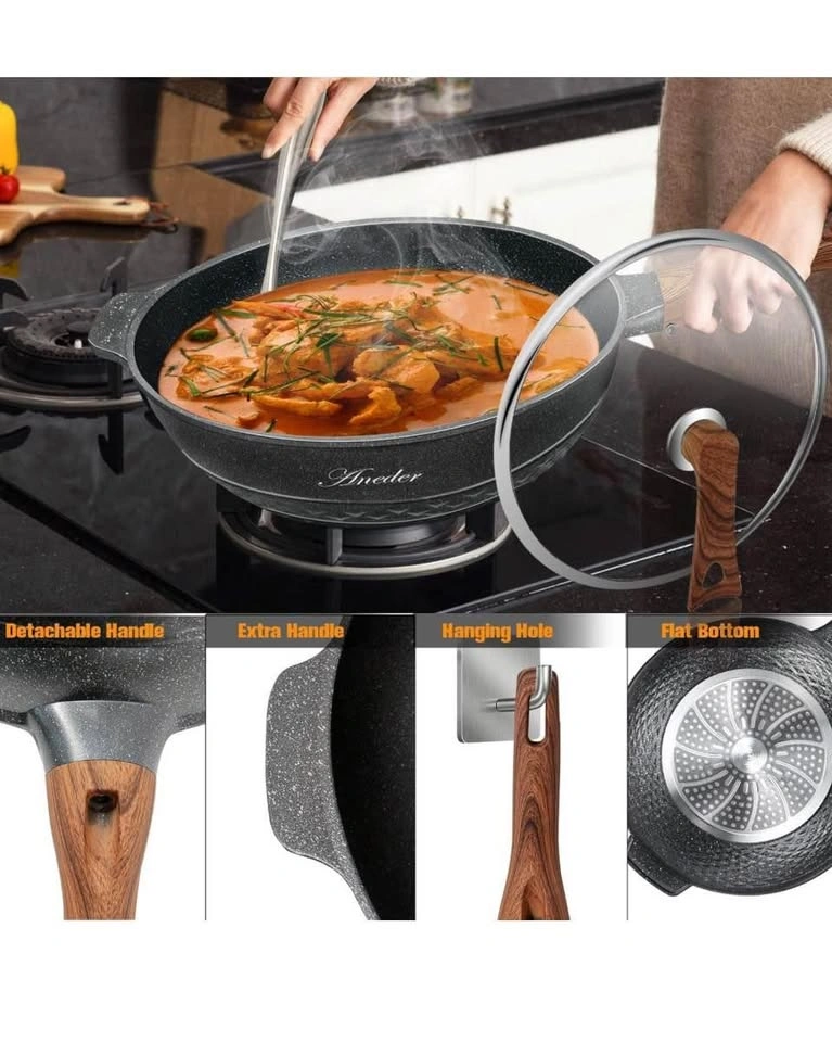 32.5cm Non Stick Wok Pan with Lid and Spatula - photo 5
