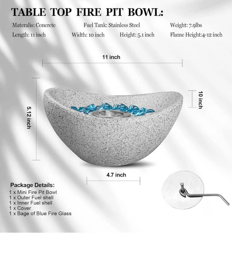 Table Top Fire Pit Bowl - Concrete Indoor/Outdoor Fireplace - photo 4