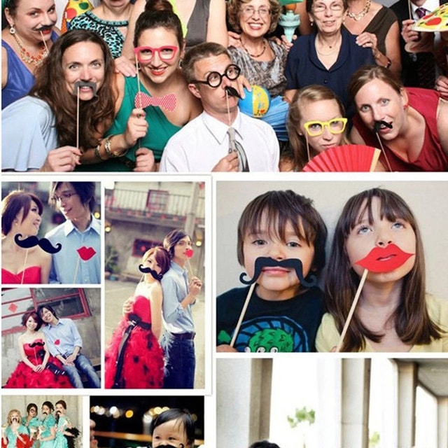Funny Wedding Decoration Photo booth Prop On Stick, 76 pcs