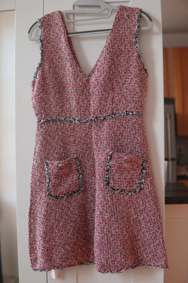 Red Tweed Sleeveless V-Neck Mini Dress - photo 2