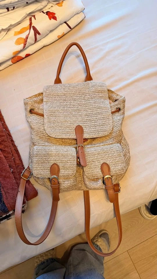 JUSTFAB Woven Straw Backpack