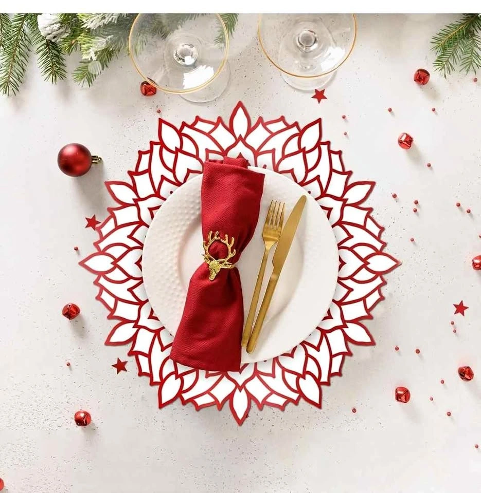 60PCS Disposable Red Metallic Round Floral Charger Table Mat