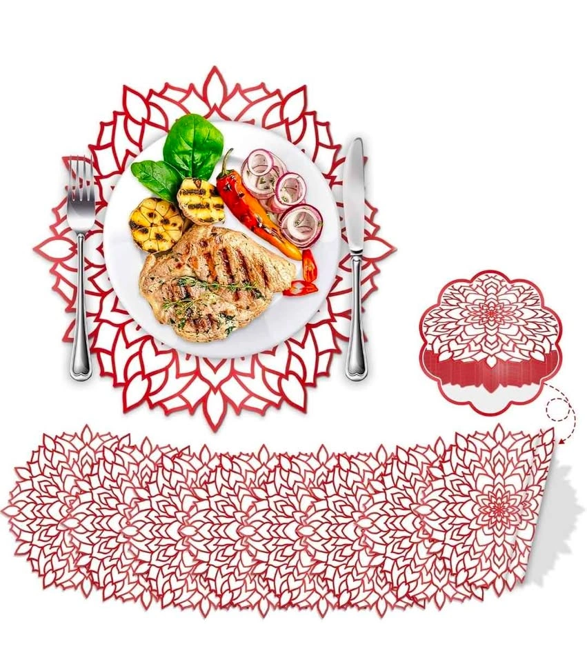 60PCS Disposable Red Metallic Round Floral Charger Table Mat - photo 2