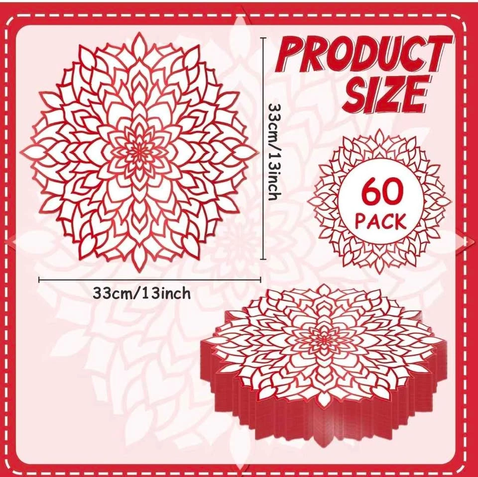 60PCS Disposable Red Metallic Round Floral Charger Table Mat - photo 3
