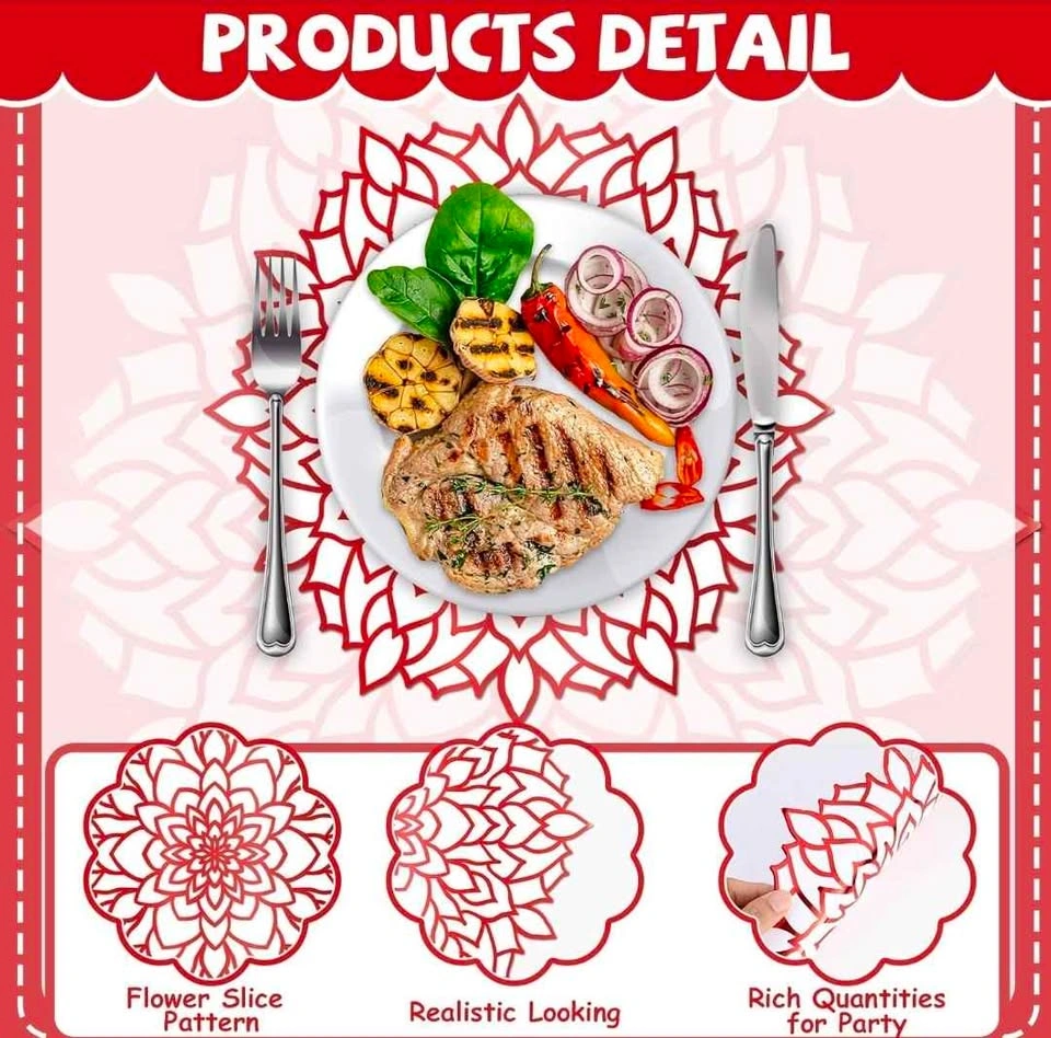 60PCS Disposable Red Metallic Round Floral Charger Table Mat - photo 4