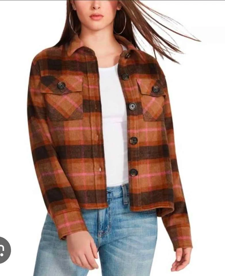 NWT BB Dakota Women's Boxy Pea Coat, Cashew Nut Plaid - photo 2