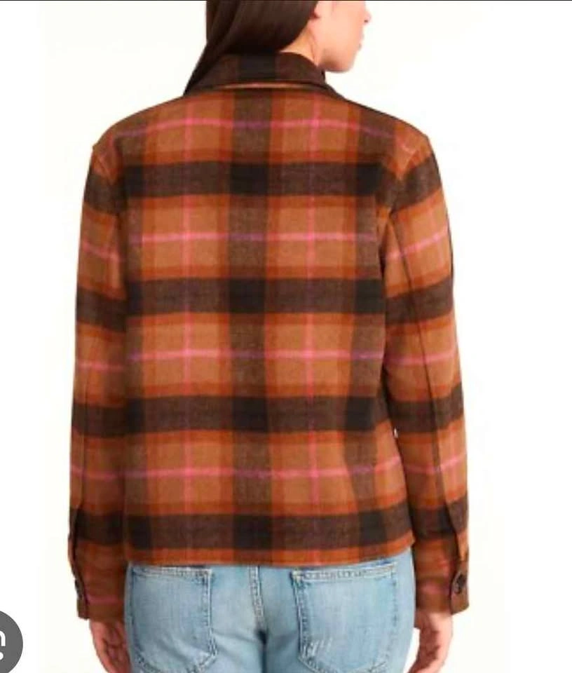 NWT BB Dakota Women's Boxy Pea Coat, Cashew Nut Plaid - photo 3