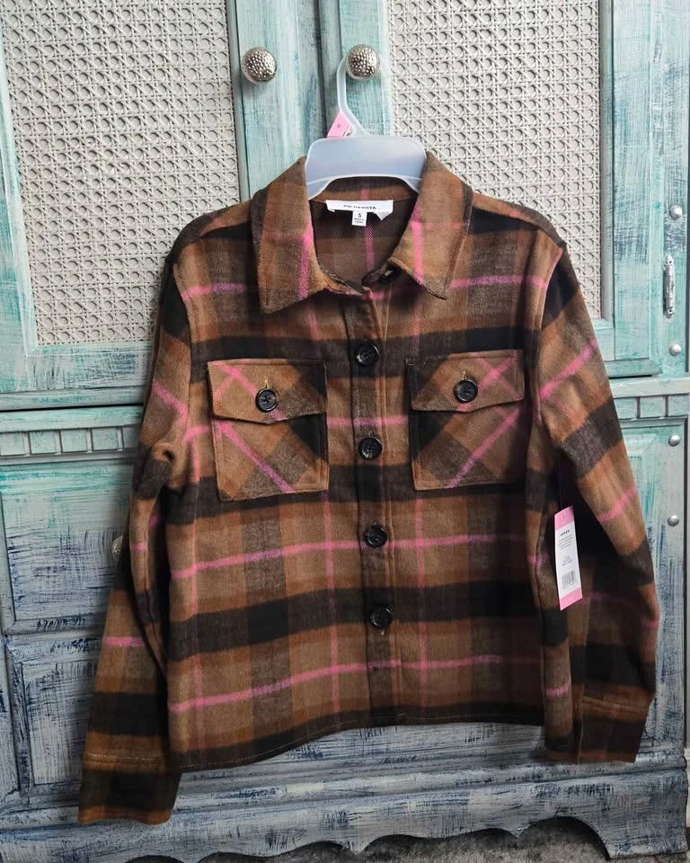 NWT BB Dakota Women's Boxy Pea Coat, Cashew Nut Plaid - photo 4