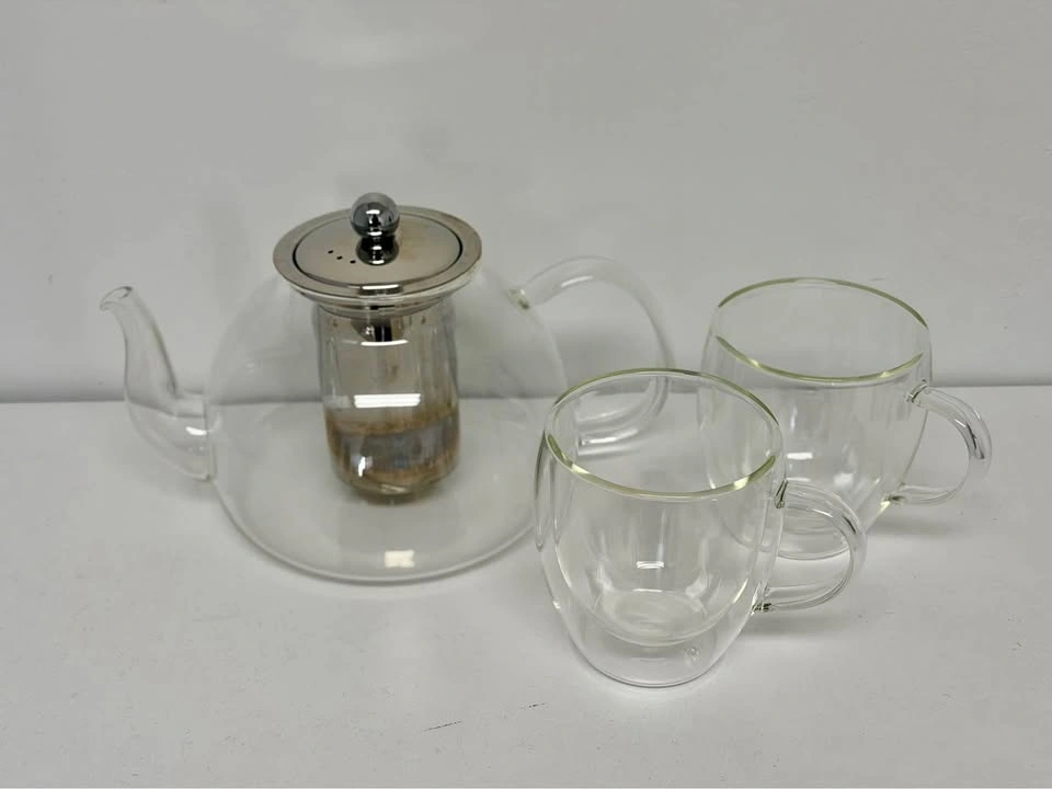 Glass Teapot & Double-Walled Cups Set