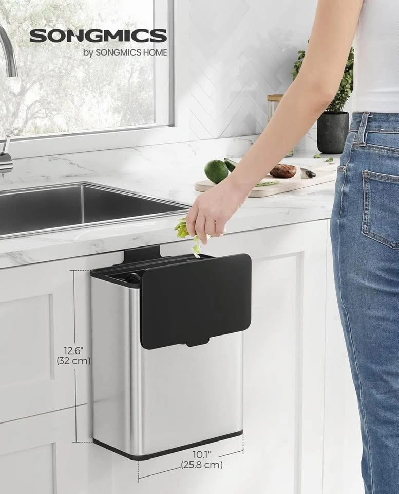 New - SONGMICS Hanging Trash Can, 2.1-Gallon Kitchen Garbage Can - photo 2