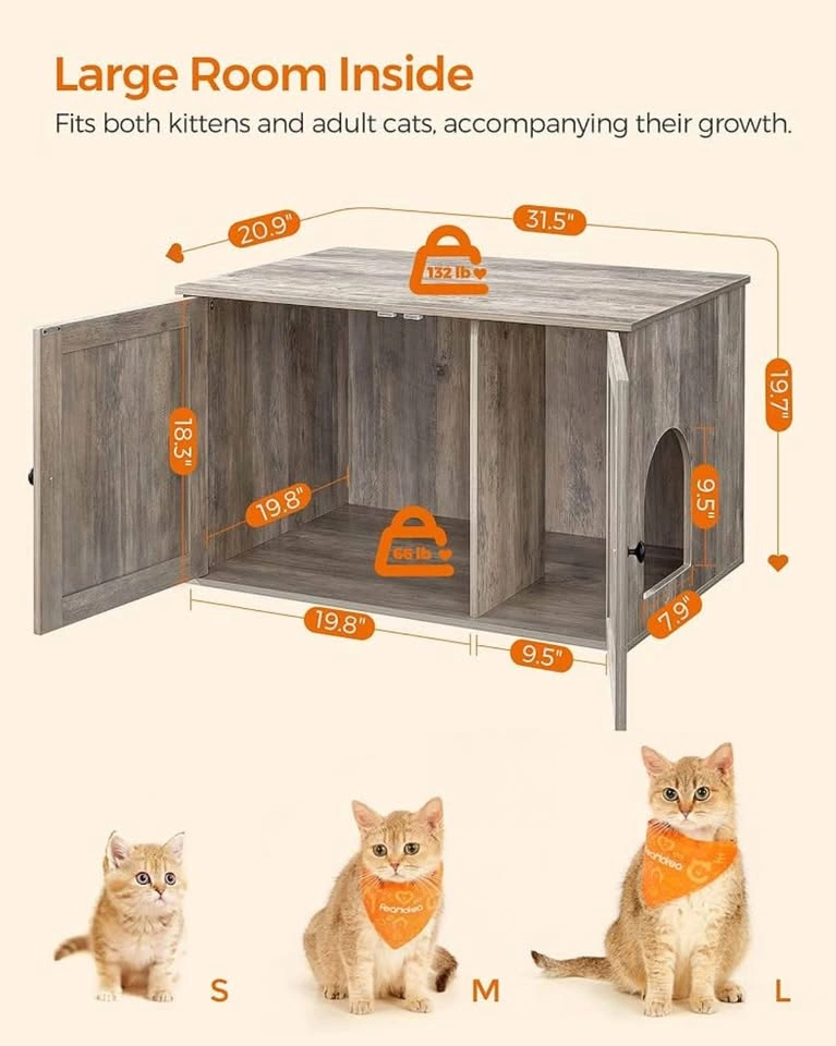 New-Cat Litter Box Enclosure, Litter Box Furniture Hidden - photo 3