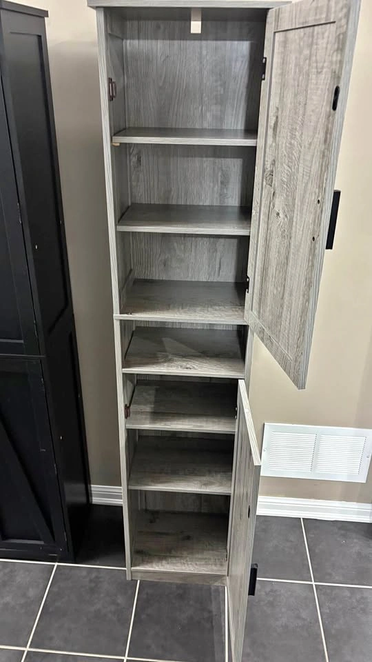 Tall Farmhouse Storage Cabinet – Gray Wood