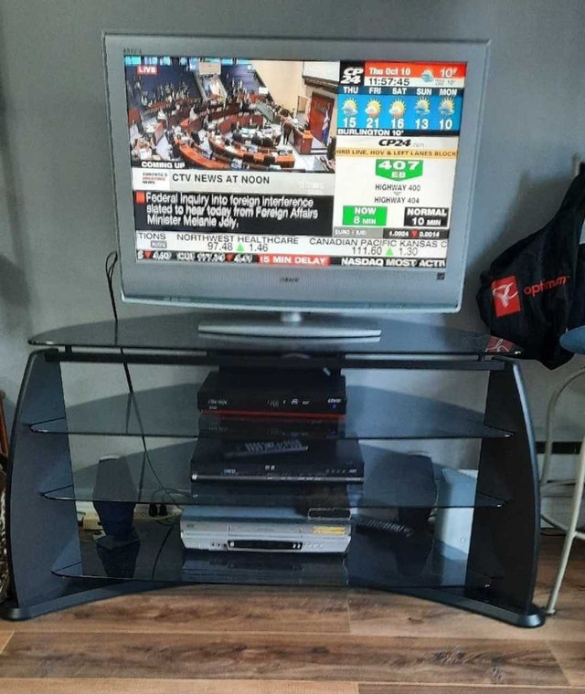 Glass TV Stand with Sony T.V.