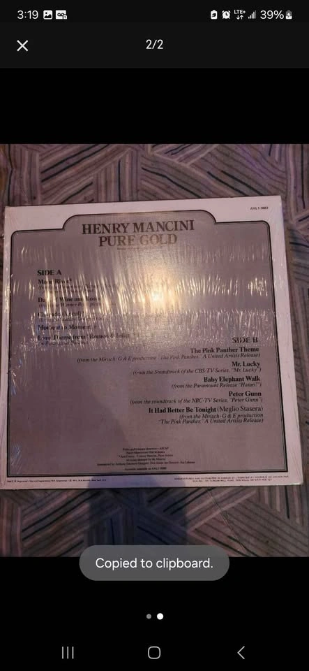 Henry Mancini Pure Gold Record - photo 2
