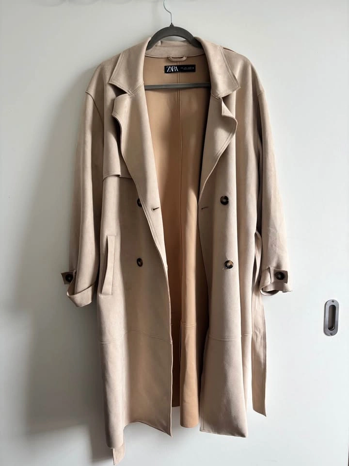 Zara Women Tan Faux Suede Trench Coat Size L - photo 2