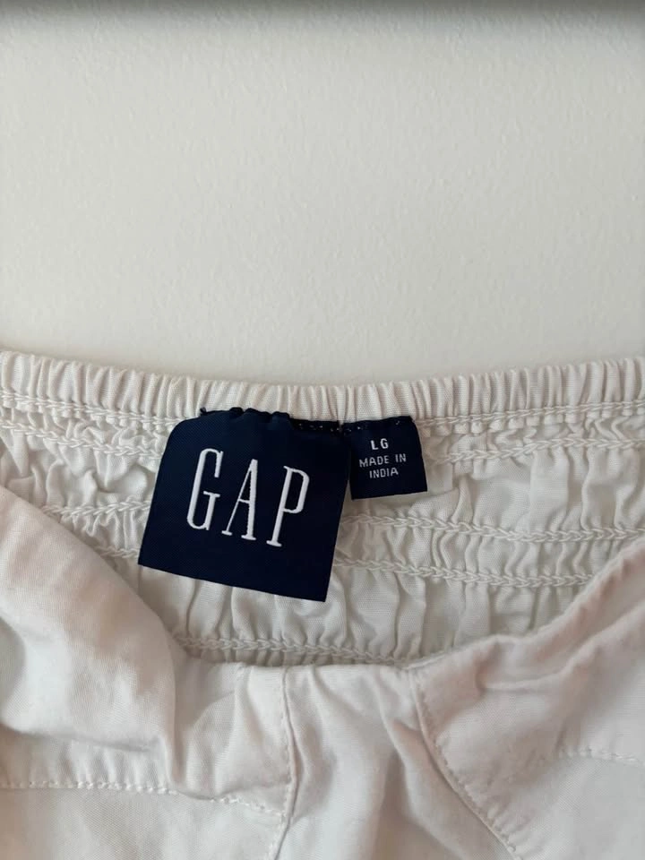 Gap Womens White Short Balloon Sleeve Sweetheart Smocked Crop To