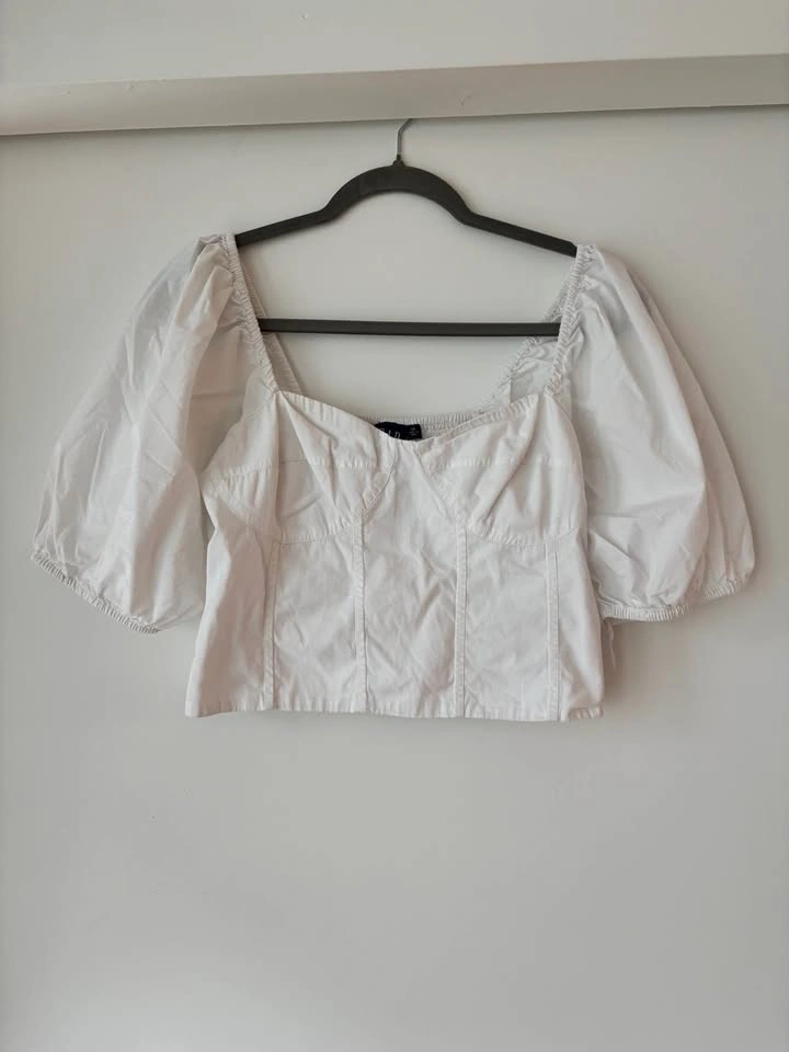 Gap Womens White Short Balloon Sleeve Sweetheart Smocked Crop To - photo 2
