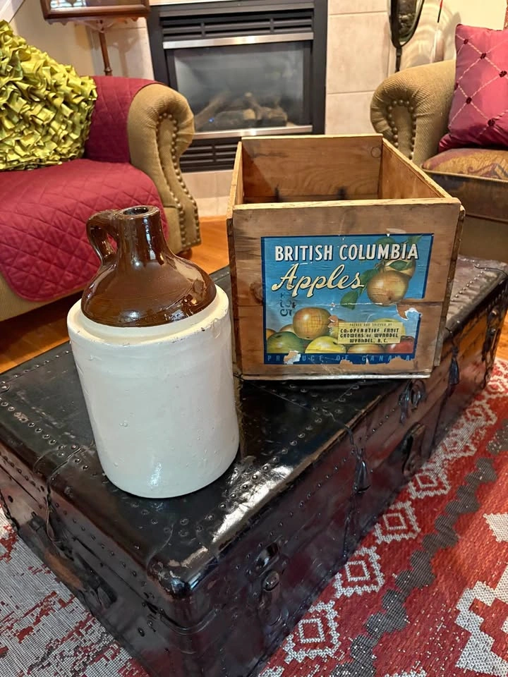 Rustic Country Decor - Vintage Canadian Apple Crate & Whiskey Ju