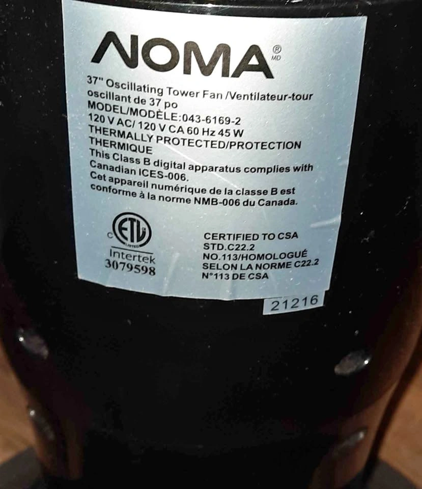 NOMA 37" Oscillating Tower Fan