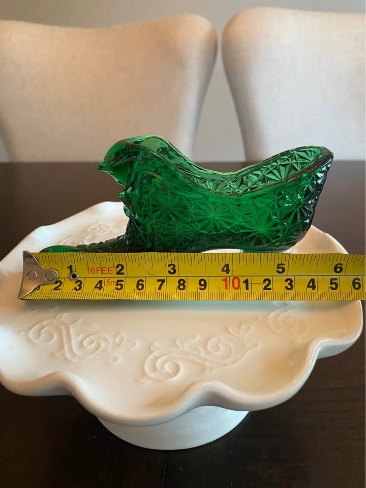 Vintage Fenton Emerald Daisy and Button Cat Head Slipper Shoe - photo 2