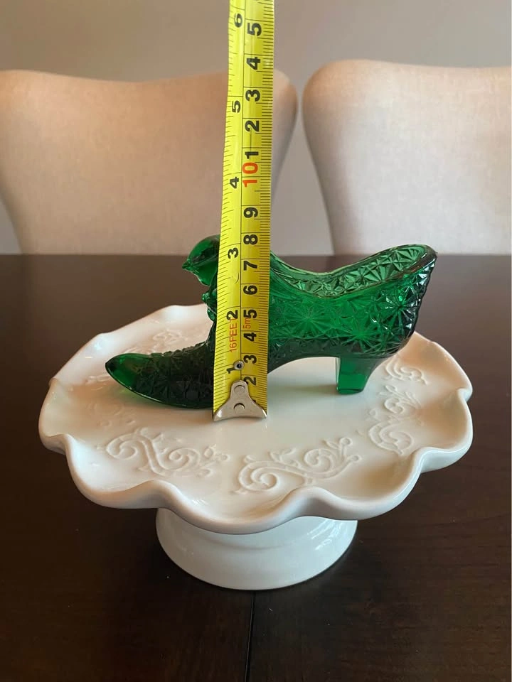 Vintage Fenton Emerald Daisy and Button Cat Head Slipper Shoe - photo 3