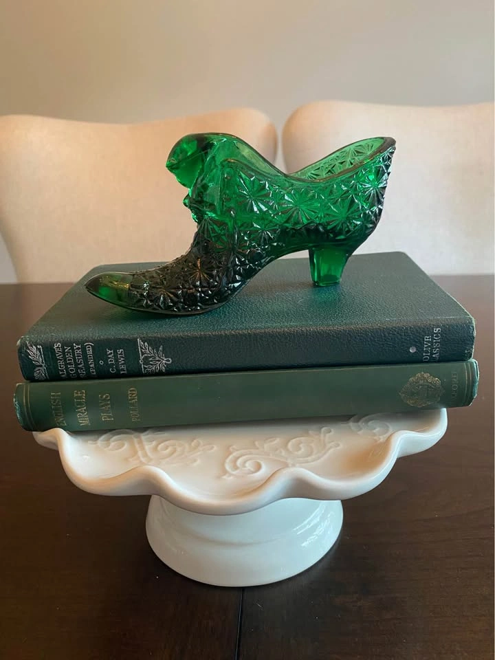 Vintage Fenton Emerald Daisy and Button Cat Head Slipper Shoe - photo 4