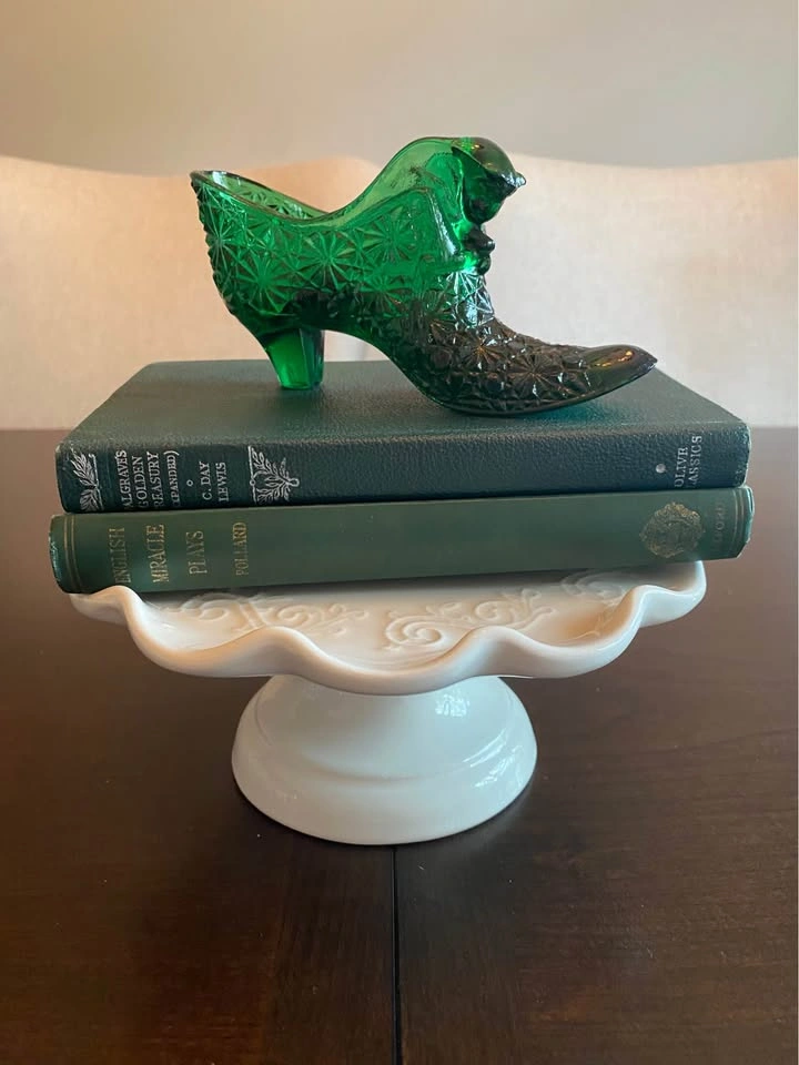 Vintage Fenton Emerald Daisy and Button Cat Head Slipper Shoe - photo 5