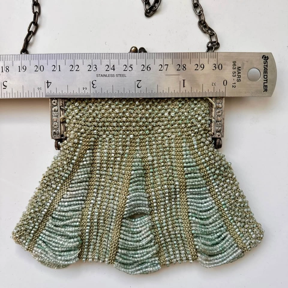 Antique Victorian Art Deco Silver Beaded Evening Bag - photo 4