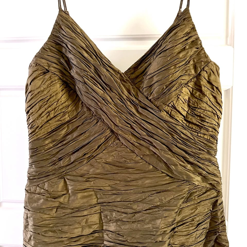 Olive Green Ruched V-Neck Spaghetti Strap Prom Bridesmaid Dress - photo 3