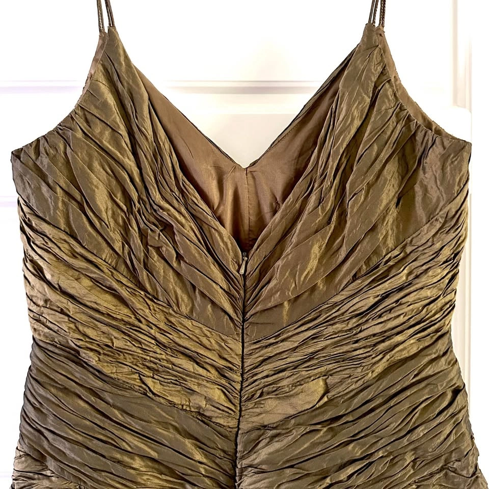 Olive Green Ruched V-Neck Spaghetti Strap Prom Bridesmaid Dress - photo 4
