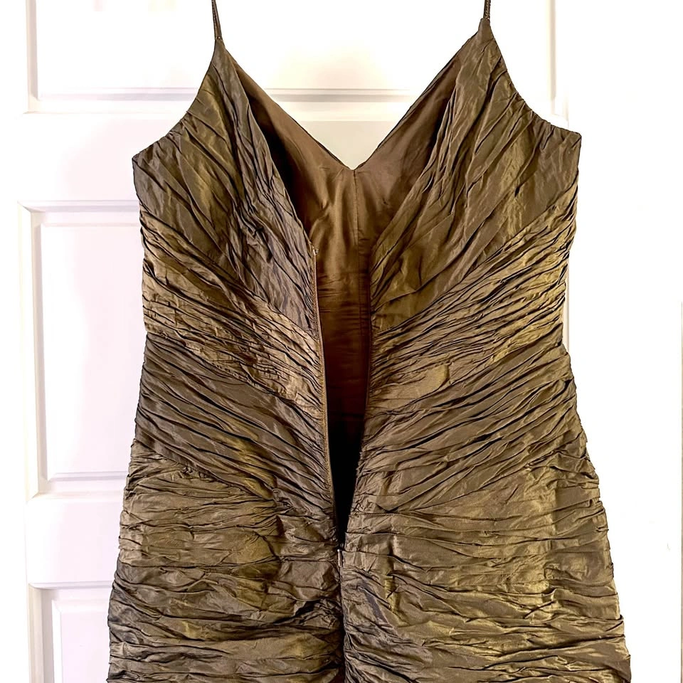Olive Green Ruched V-Neck Spaghetti Strap Prom Bridesmaid Dress - photo 5