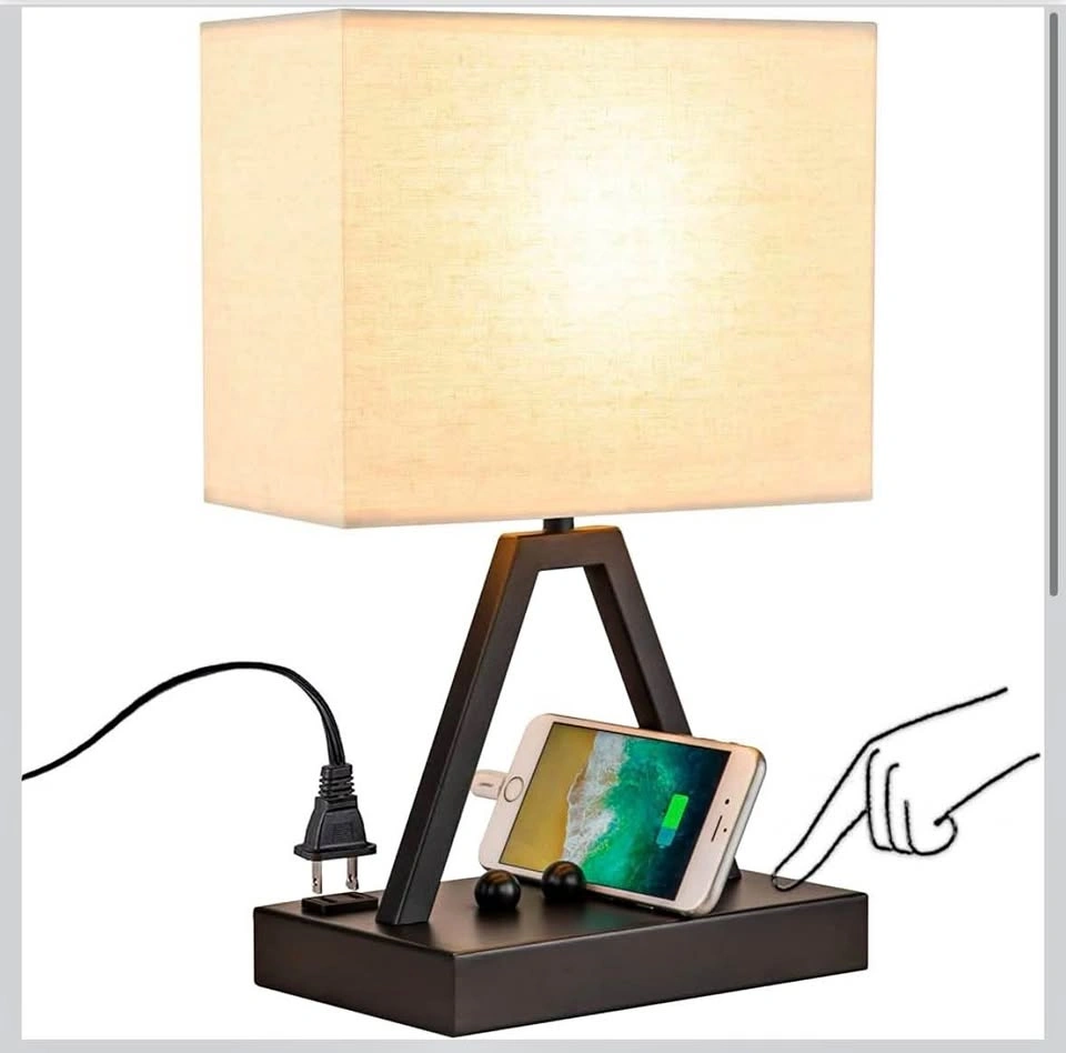 Bedside Table Lamp with USB-C, USB Charging Ports & AC Outlet