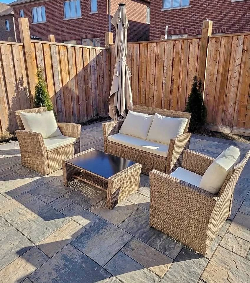 Warehouse sale- 4pc beige wicker with table