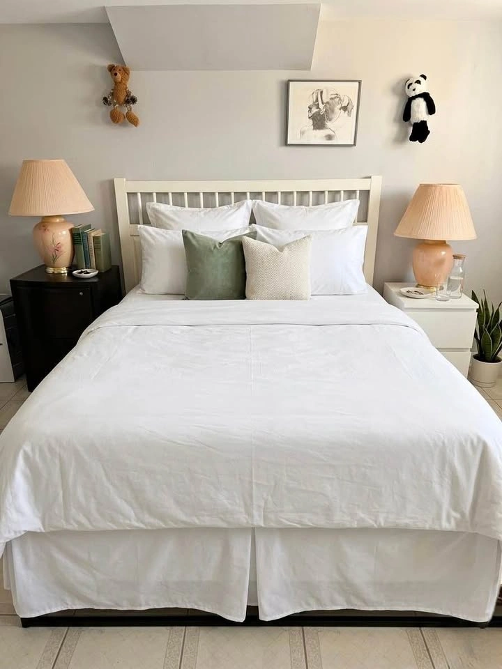 Queen Bed Frame + White Headboard + FREE Bed Skirt