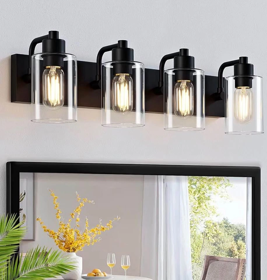 Modern Matte Black 4-Light Bathroom Vanity Light