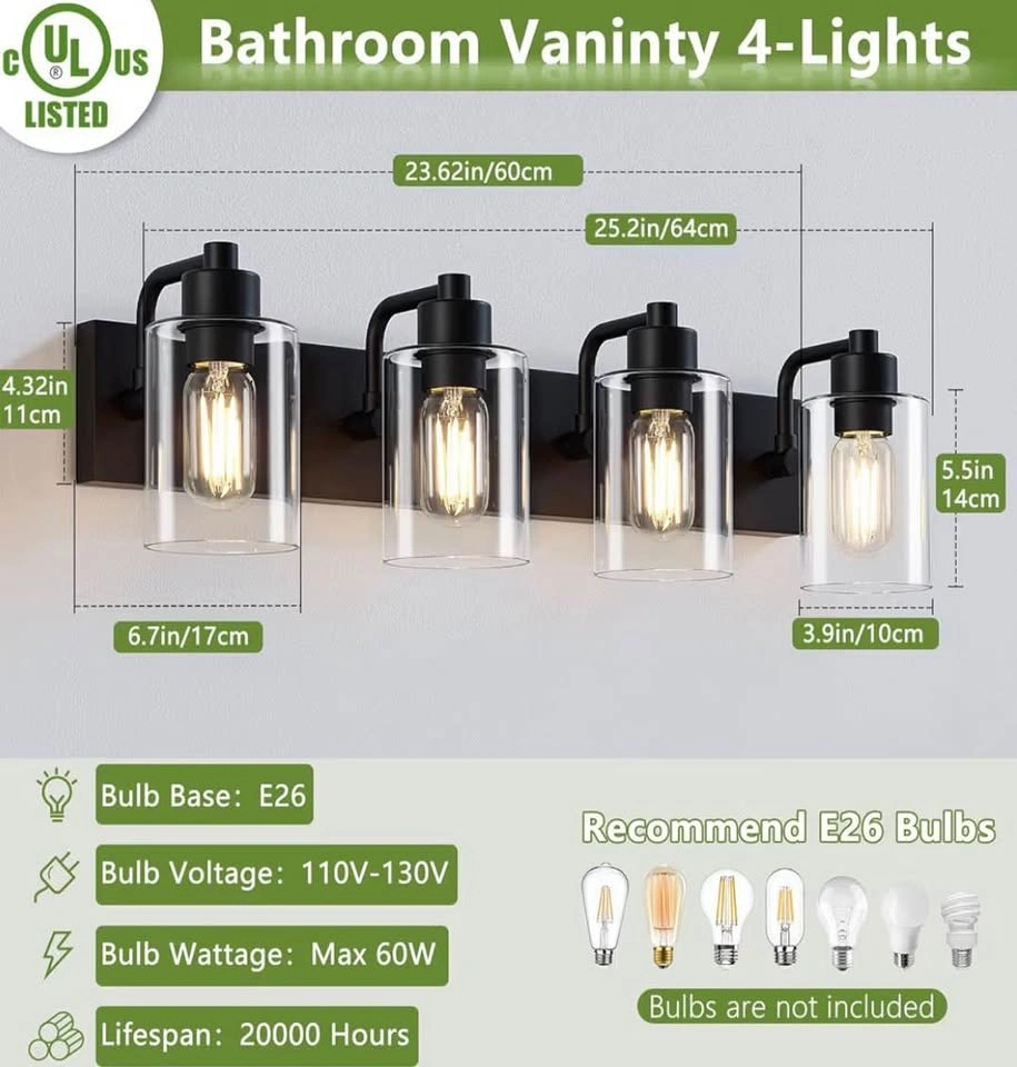 Modern Matte Black 4-Light Bathroom Vanity Light - photo 2