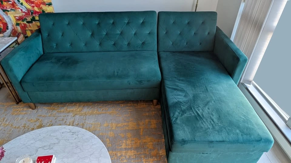 Teal Velvet Sectional Sofa — Converts to Bed + Storage - photo 3